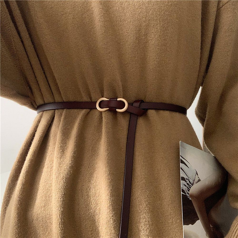 Thắt lưng da phối khóa kim loại mỏng màu trơn đơn giản dễ điều chỉnh phong cách vintage thích hợp cho đầm / quần dài nữ