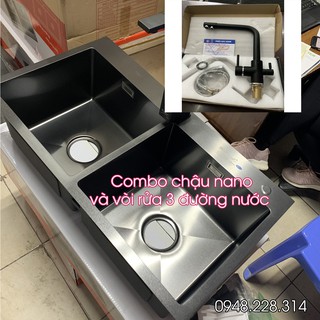 Combo chậu rửa nano hai hố & Vòi rửa nano 3 đường nước Kagol [hàng chính hãng]