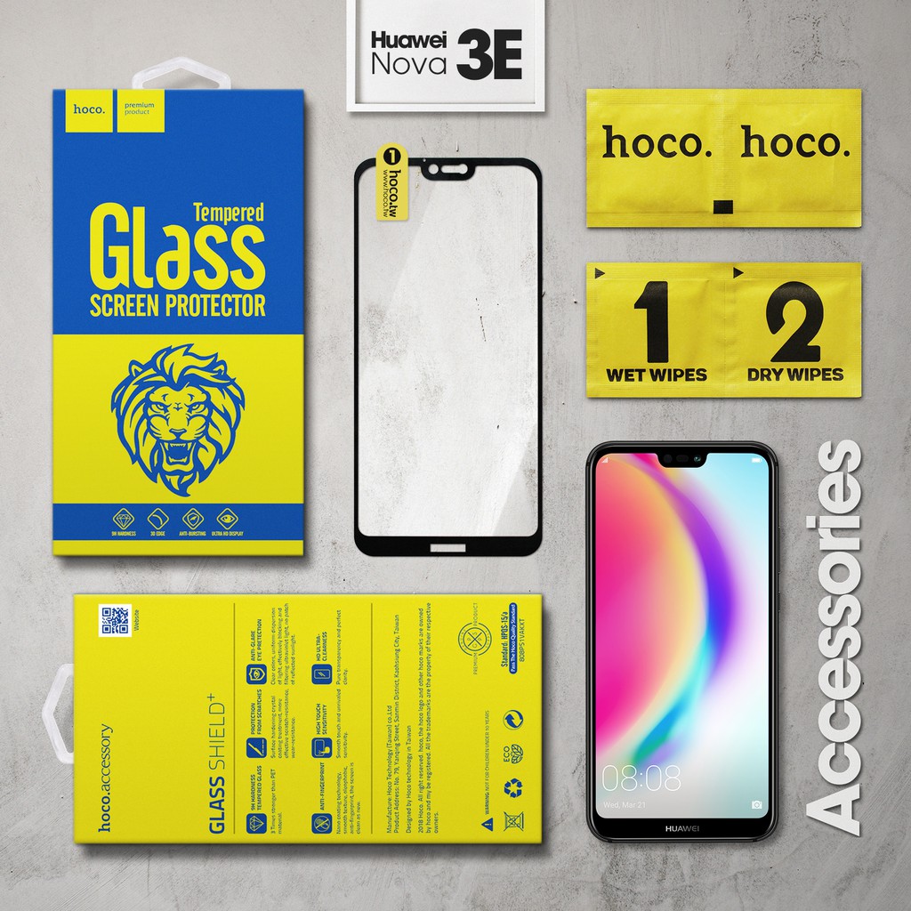 Cường lực Huawei Nova 3E hiệu Hoco.tw Full viền màu (Đen)