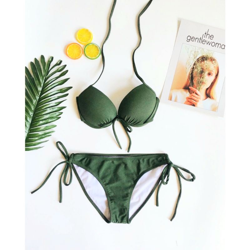 Bikini đi biển, bộ bơi 2 mảnh quần tam giác áo cúp gọng nâng ngực sexy xanh rêu Vivi Shop