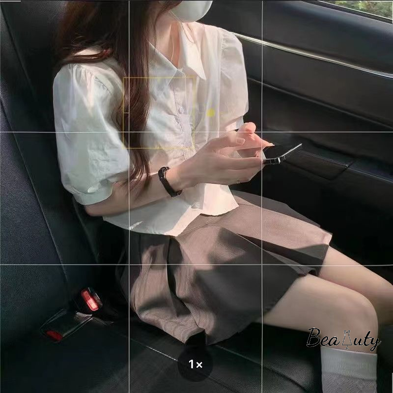 Áo sơ mi MURIOKI tay phồng màu trắng thiết kế không đồng đều phong cách Hàn Quốc thời trang cho nữ