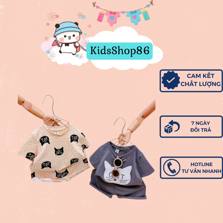 BỘ CỘC TAY CHO BÉ TRAI IN HÌNH MÈO CUTE COTTON TÀU CHUẨN LOẠI 1, MỀM MÁT, CON GIÃN 4 CHIỀU SIZE 7-19KG [CT22]