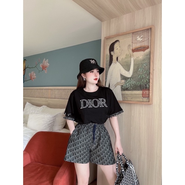 Set bộ đùi nữ Di.or GC đen trắng cotton khô thun lạnh (có bán rời mũ)
