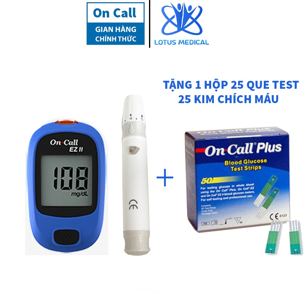 Máy đo đường huyết ON CALL EZ II - Máy đo tiểu đường tặng kèm 25 que thử và 25 kim chích