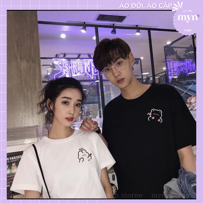 Áo thun cặp đôi họa tiết dễ thương nam nữ Unisex Form rộng, vải cao cấp cotton, Áo đôi - Đồ đôi cổ tròn basic