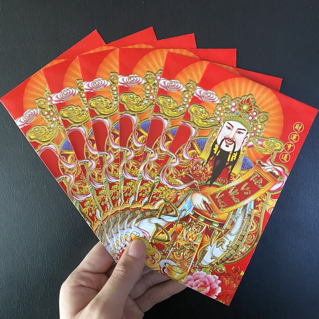 Bao Lì xì Thần Tài màu đỏ lớn set 6 cái - HÌNH THẬT SHOP TỰ CHỤP