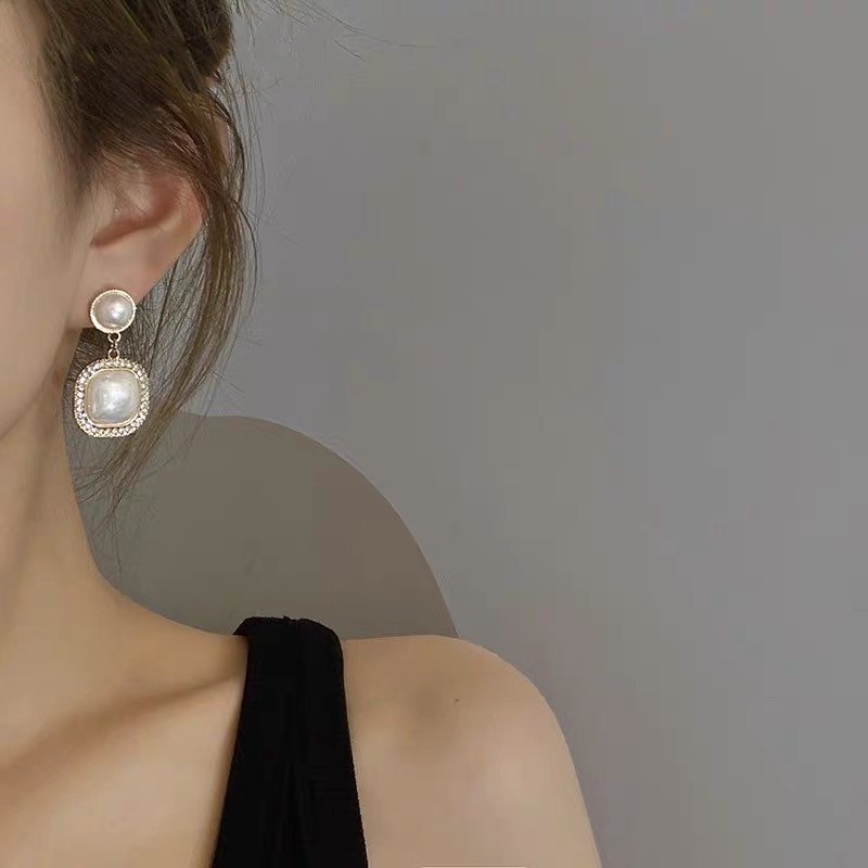 Bông Tai Mạ Bạc 925 Đính Ngọc Trai Và Kim Cương Thời Trang Hàn Quốc