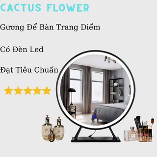 Gương để bàn công chúa có đèn led, gương trang điểm đường kính 50cm CACTUSFLOWER G12