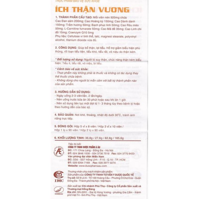 Ích thận Vương Hộp 30 viên - bảo vệ thận , ngăn ngừa suy thận