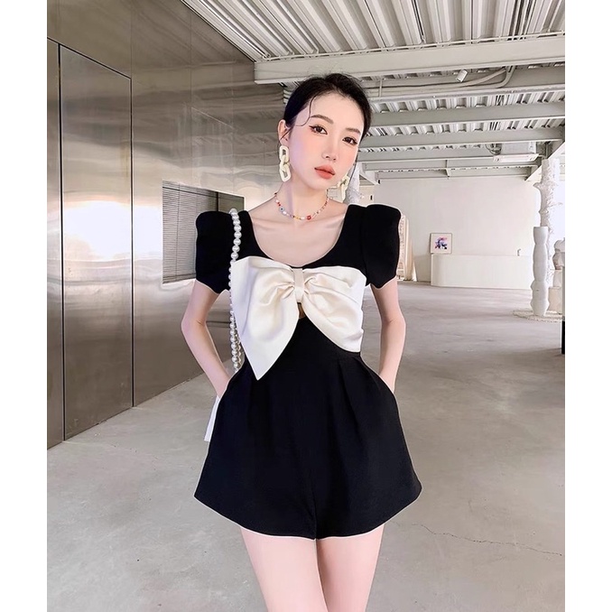Jumpsuit dáng ngắn đính nơ 3D hàng thiết kế kiểu Hàn Quốc mẫu mới 2022