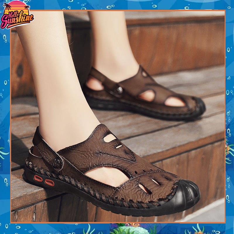 Sandal kulit Giày Sandal Da Đục Lỗ Thoáng Khí Thời Trang Mùa Hè Cho Nam