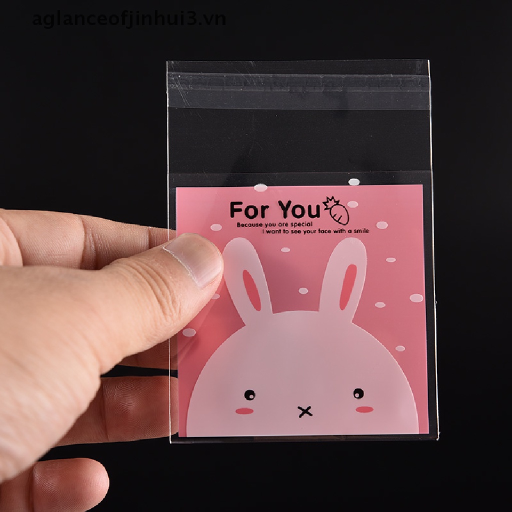 Set 100 Túi Nhựa Bóng Kính Họa Tiết Thỏ Đựng Bánh Kẹo Set 100 Túi Nhựa Đựng Bánh Quy Tự Dính Họa Tiết Thỏ Dễ Thương