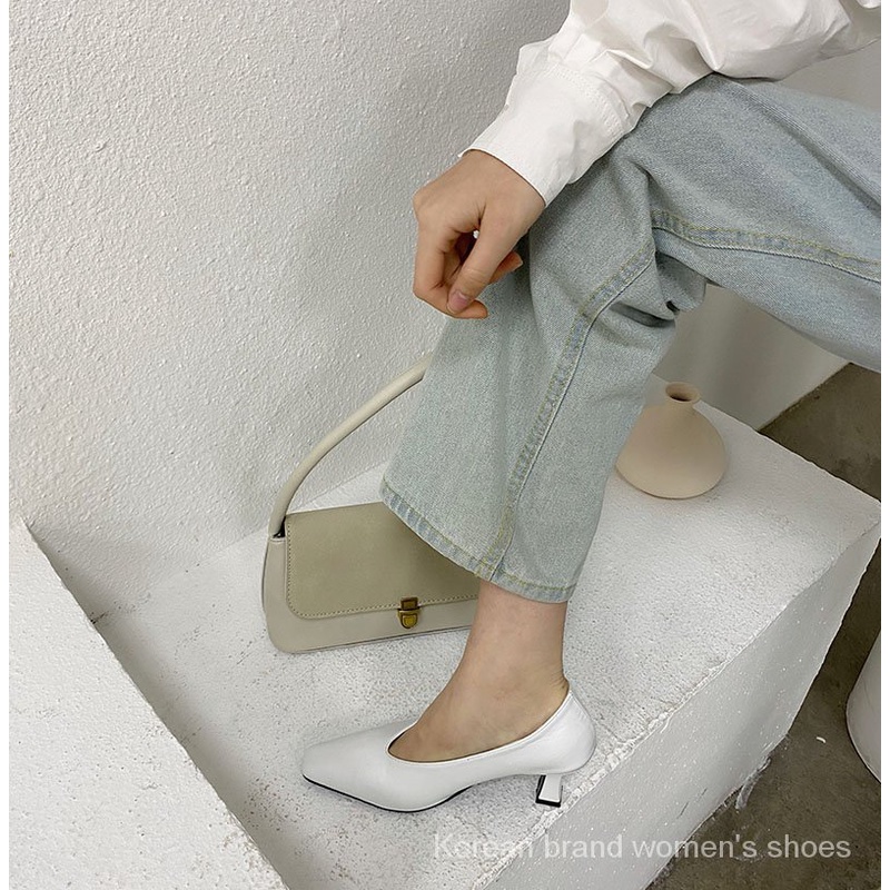 Giày cao gót mũi vuông thời trang mùa xuân mới 2021 dành cho nữ