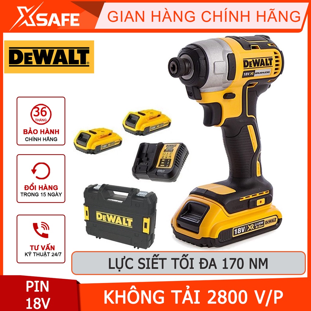 Máy siết vít dùng pin DEWALT DCF787D2-B1 Máy vặn vít động lực kèm 2 pin Li-Ion 18V, tốc độ không tải 2,800 vòng/phút