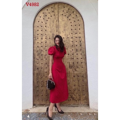 Váy đỏ li sọc tay bồng ZARA ( Ảnh thật + Hàng cao cấp + Freeship )