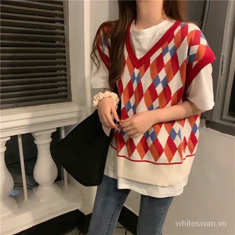 Áo Len Không Tay Cổ Chữ V Họa Tiết Sọc Caro Nhiều Màu Sắc Phong Cách Hàn Quốc Mới | BigBuy360 - bigbuy360.vn