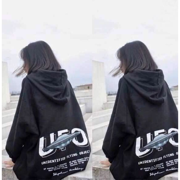 ÁO HOODIE NỈ NGOẠI UFO ĐEN TRẮNG OVERSIZE - ÁO NỈ MŨ TÀU BAY VŨ TRỤ 2 MÀU ULZZANG