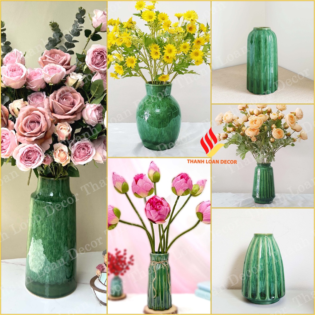 Lọ hoa Bình hoa gốm sứ Bát Tràng - Men xanh ngọc xước - Decor trang trí nhà đẹp