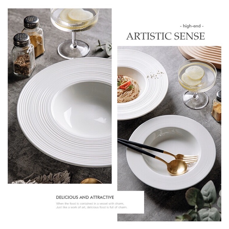 Đĩa mỳ ý trắng vân sóng phong cách nhà hàng phương tây