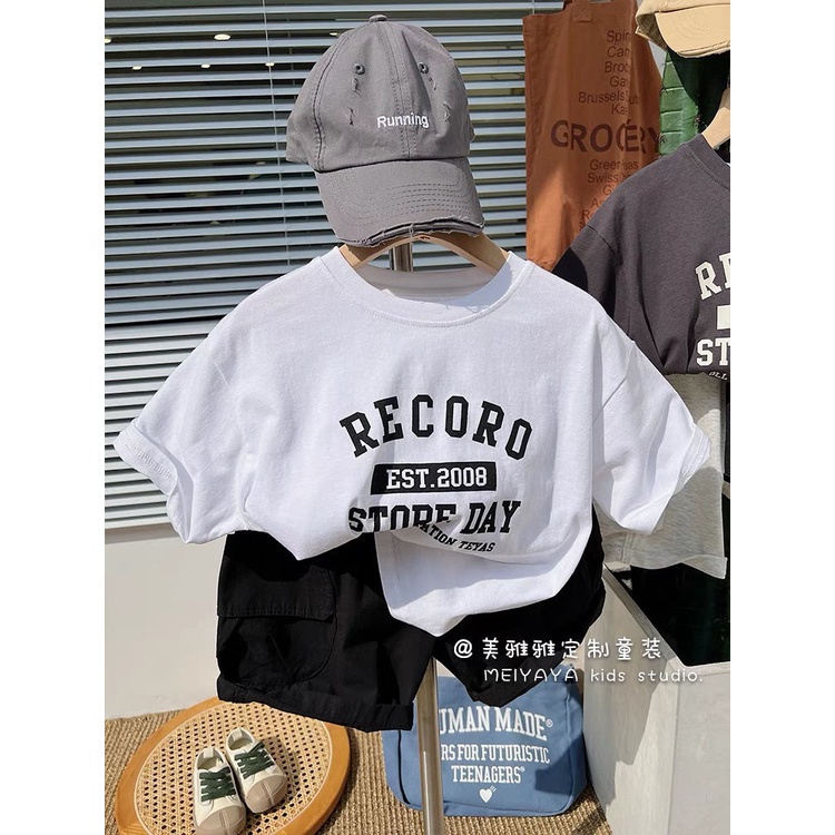 Áo Thun Tay Ngắn Cổ Tròn Dáng Rộng In Chữ Thời Trang Mùa Hè Hàn Quốc 0706 Cho Bé Trai