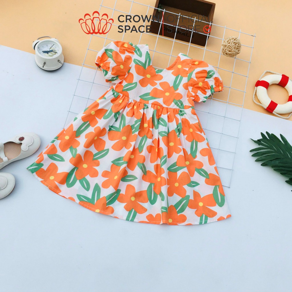 Váy Hoa Đậu Biếc Chính Hãng Crown Kids CKGS2811109 Size Từ 1-6 Cotton Thoáng Mát