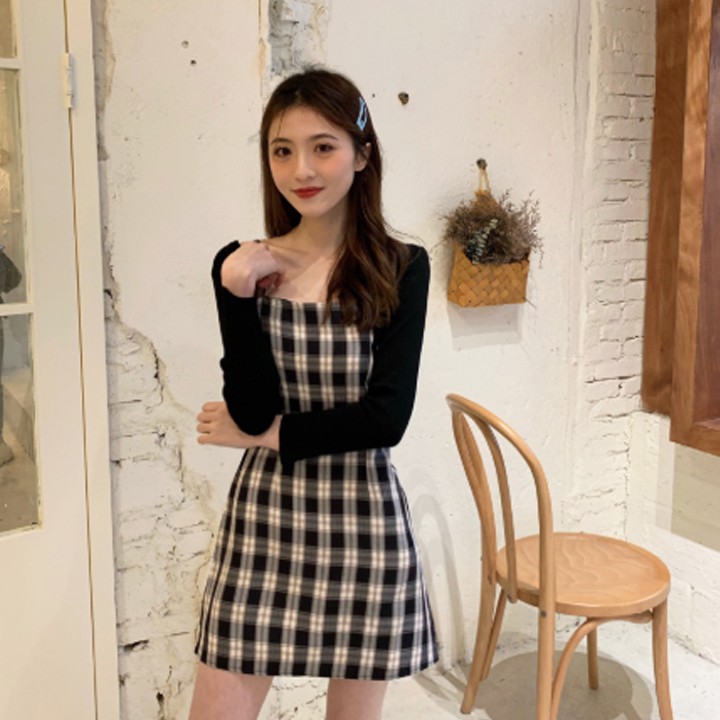 Đầm 2 Dây Kẻ Caro Vải Mềm Mát Buộc Nơ Lưng Điều Chỉnh Được Dây Áo Cực Xinh - V.LL.05 | BigBuy360 - bigbuy360.vn