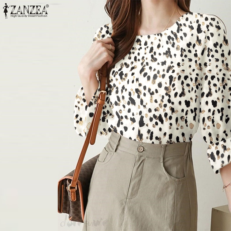 Zanzea Áo Cánh Tay 3 / 4 Cổ Tròn In Họa Tiết Thời Trang Cho Nữ