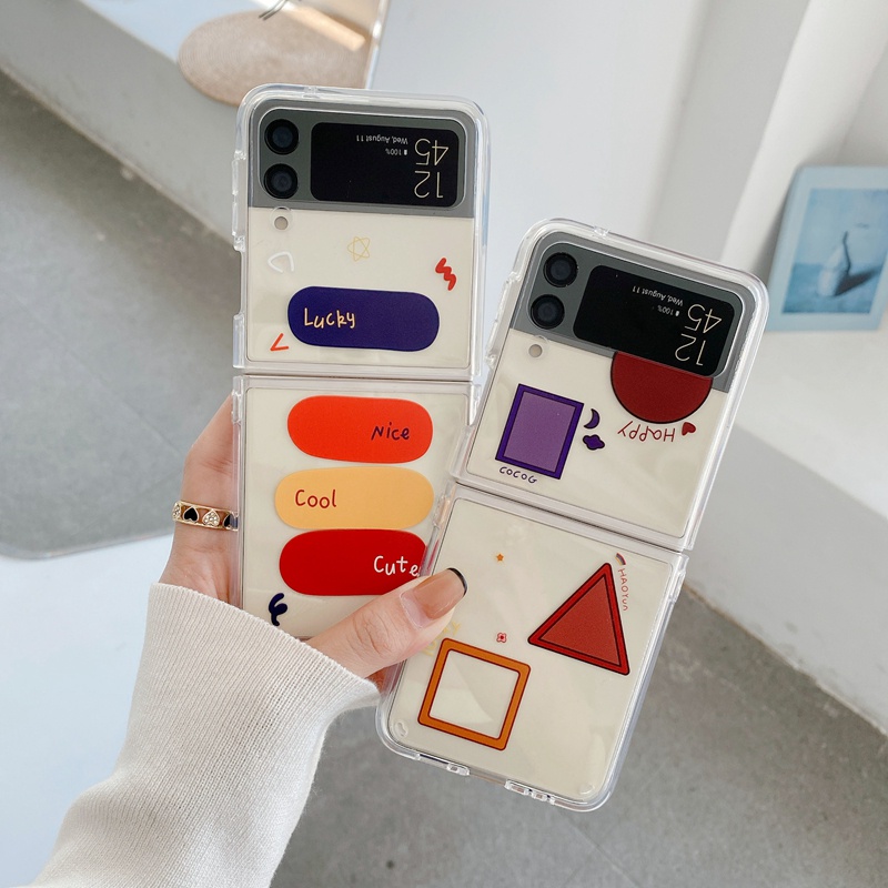 Ốp Điện Thoại TPU+PC Cứng Trong Suốt Họa Tiết Hình Học Chống Sốc Cho Samsung Galaxy Z Flip3 ZFlip 3 5G