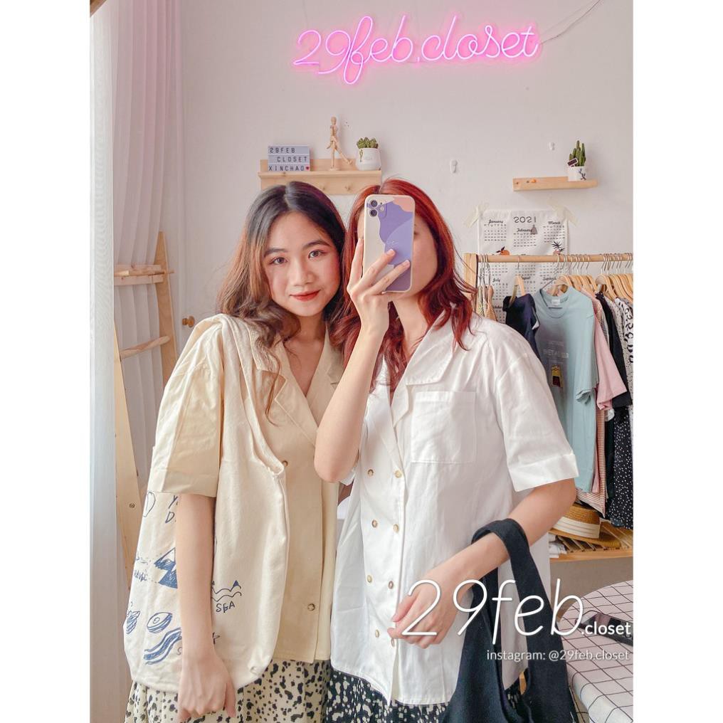 Áo sơ mi cổ vest hai hàng cúc form rộng (Ảnh thật) ྇