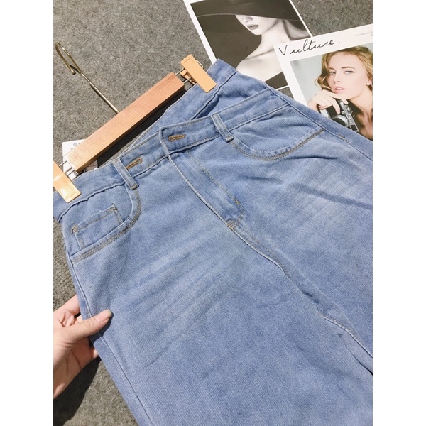 Quần Jeans Bò Ống Rộng Nữ Cạp Chéo Chất Bò Mềm
