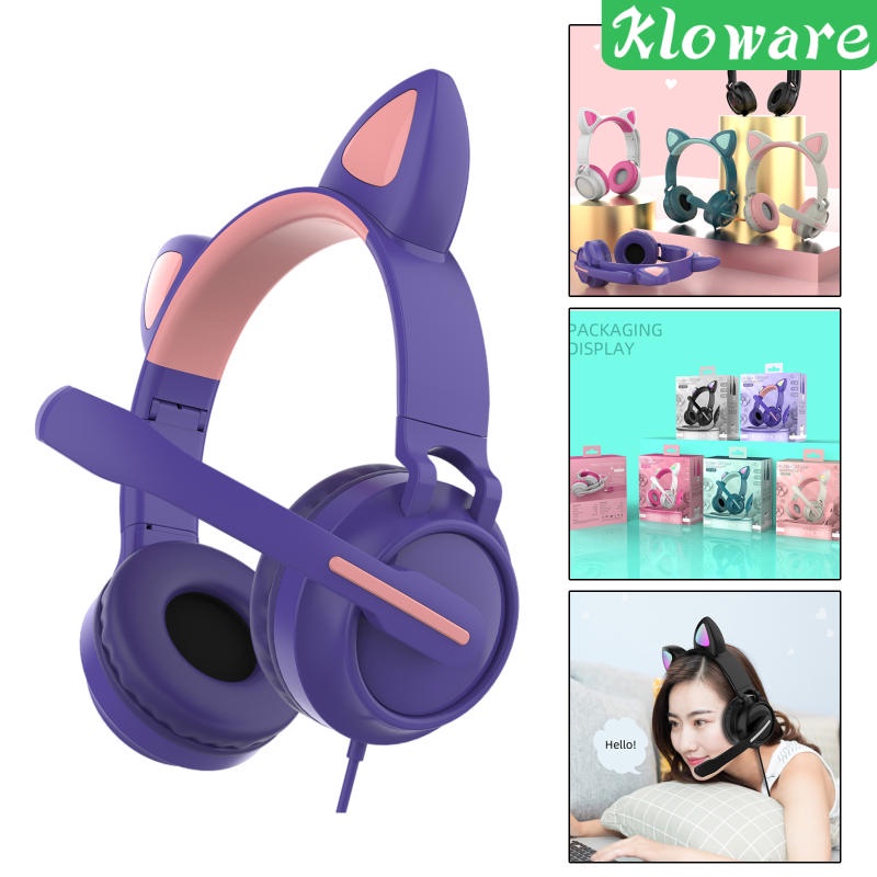 Tai nghe chụp tai hình tai mèo có dây dễ thương cho bé gái