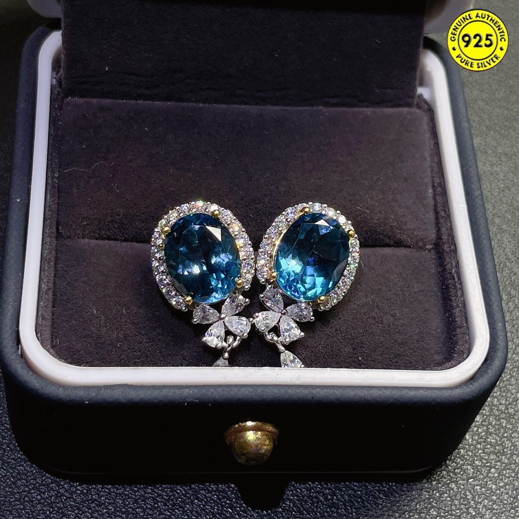 (MỚI) Bông tai đính đá Topaz xanh dương thời trang