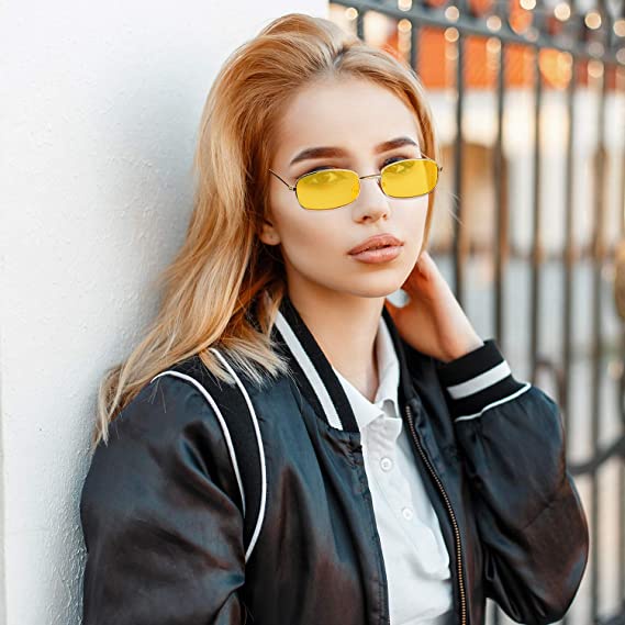 Kính Mát Gọng Chữ Nhật Kim Loại Nhiều Màu Sắc Chống Tia UV