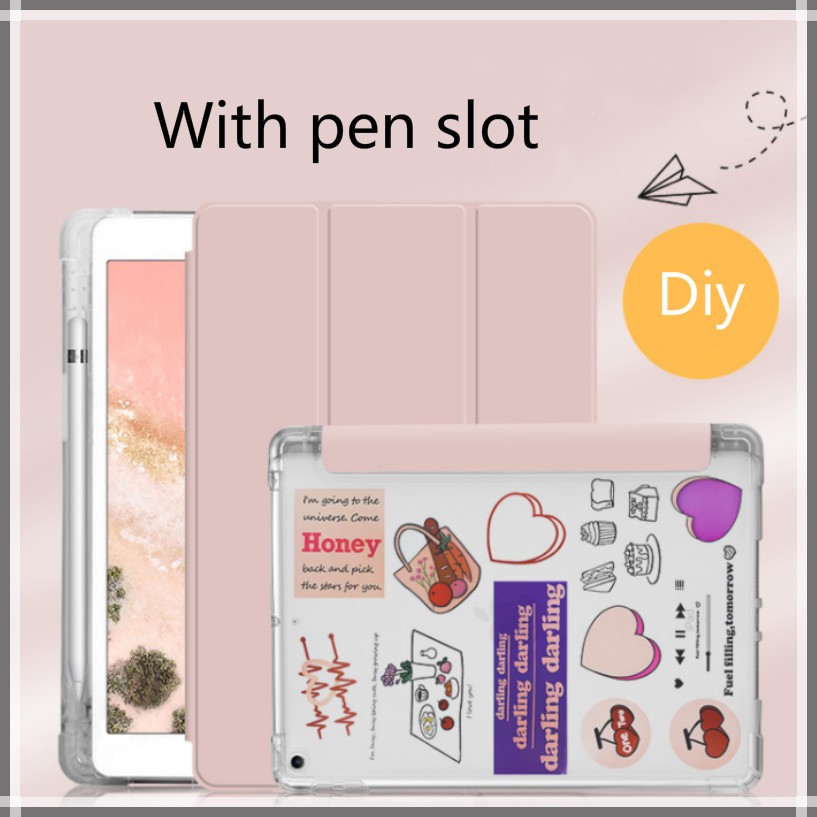 ⭐️Send Diy stickers⭐️【With pen slot】[DIY] Bao da iPad sticker màu pastel có khay giữ bút. Cover cho iPad 2017 2018 Gen 7 8 2020 Mini Air 4 3 Pro 11 12.9