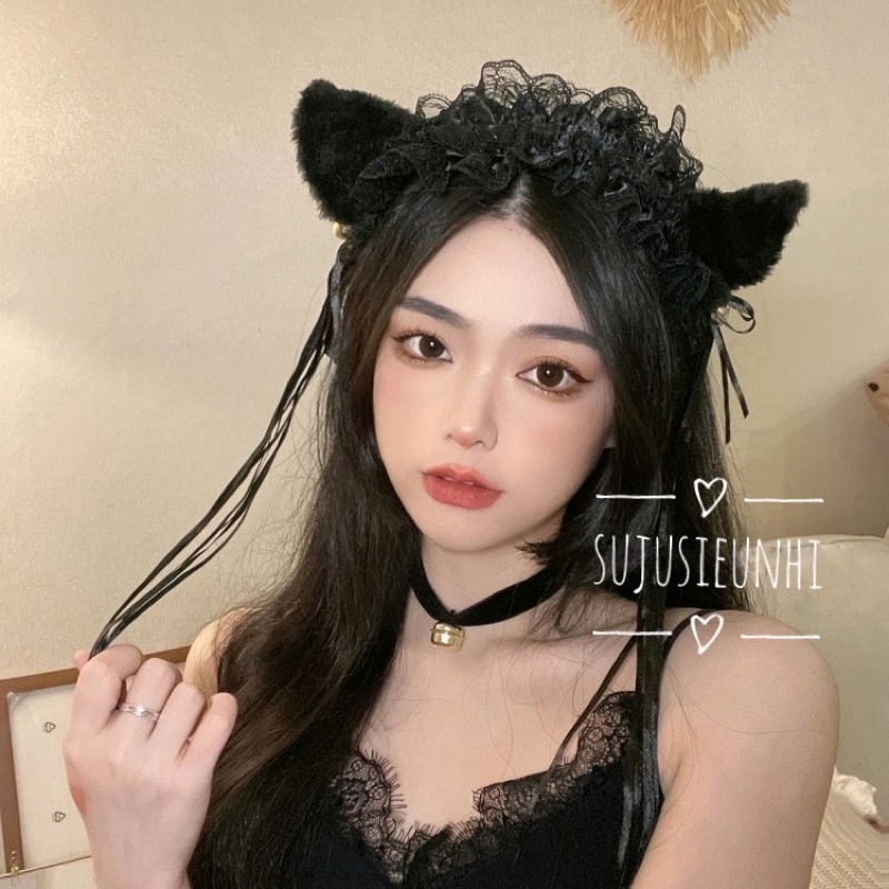 Băng đô, bờm chuông tai mèo, phối ren và dây duy băng dài