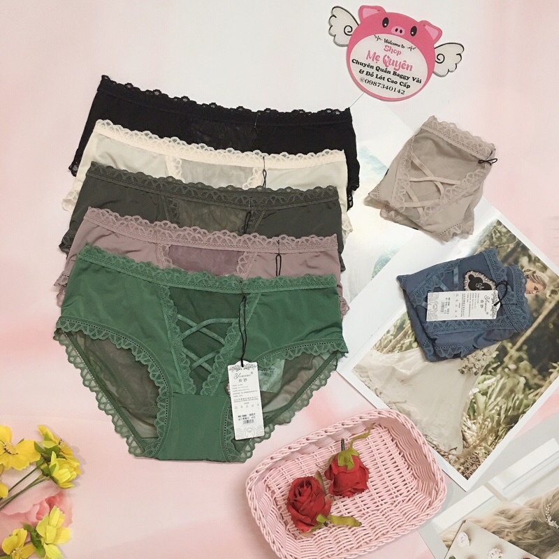 Quần lót ren nữ đan chéo thời trang, chất liệu ren mềm mịn cho cô bé khô thoáng cả ngày