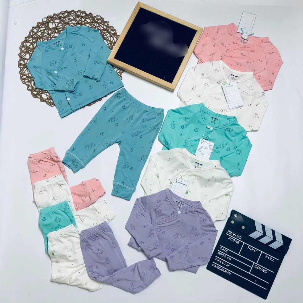 Nature Wear Bộ Dài Cài Chéo Sơ Sinh siêu mềm mịn