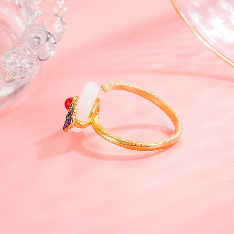 Nhẫn Mạ Vàng Đính Đá Ngọc Bích Phong Cách Trung Hoa Cổ Điển Cho Nữ