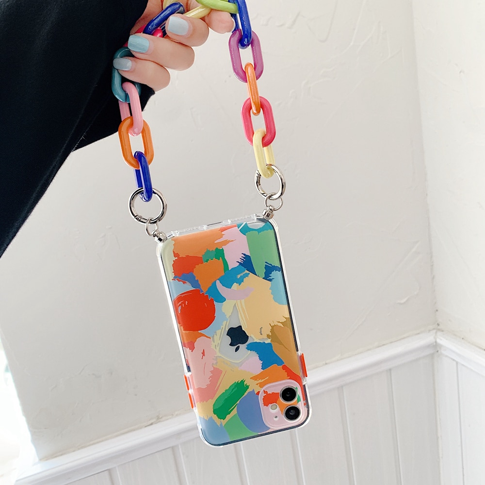 Ốp Điện Thoại Dẻo Họa Tiết Graffiti Nhiều Màu Kèm Vòng Tay & Dây Đeo Cho iphone 11 pro max X XS XR 7 8 Plus SE 2020 12