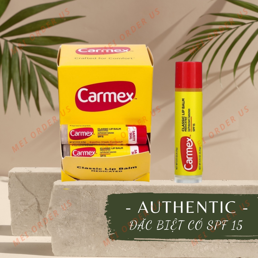 [HÀNG MỸ] Son Dưỡng Môi Carmex Camex Lip Balm Thỏi Không Mùi SPF 15 Có