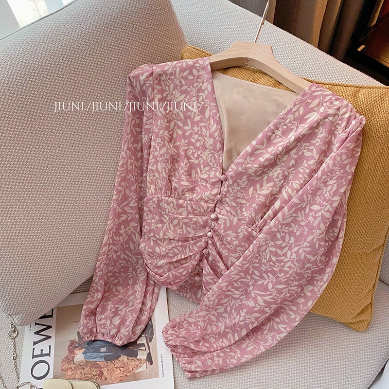 Áo Sơ Mi Chiffon Cổ Chữ V In Họa Tiết Hoa Màu Hồng Phong Cách Thời Trang Mùa Hè Mới Dành Cho Nữ