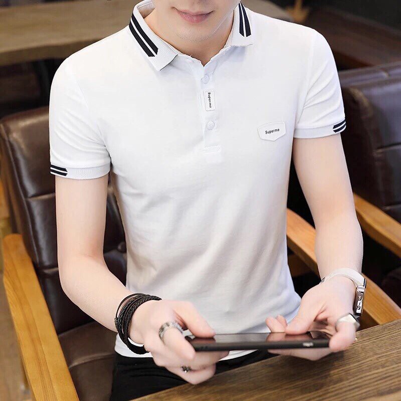 ÁO THUN NAM TAY NGẮN CỔ BẺ COTTON 100% MỊN MÁT LOGO SUPEME