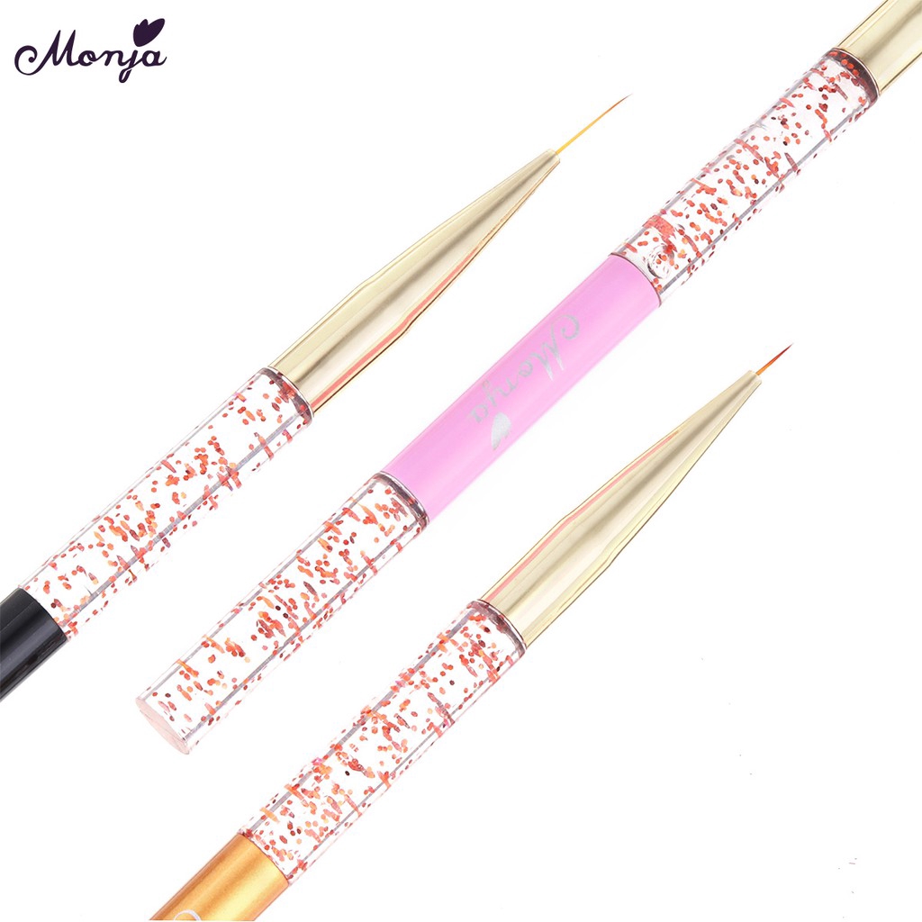 Monja 3 Pcs Nail Art Acrylic Liner Painting Brush French Lines Stripes Grid Pattern Drawing Pen 3D DIY Tips Manicure Tools