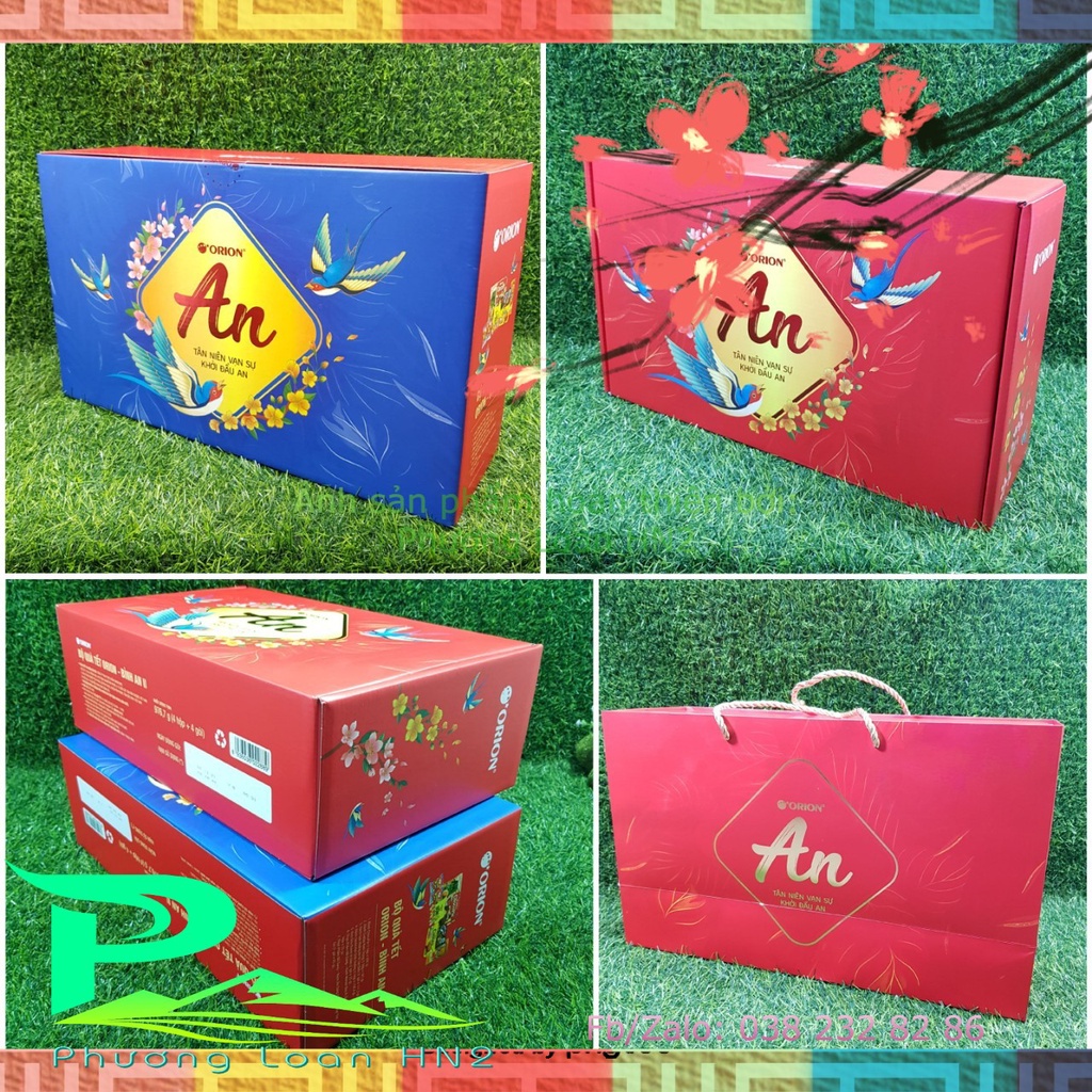 Bộ quà Tết Orion - Bình An II - Hộp quà An Size đại kèm Túi đựng, Bộ quà Tết sang trọng, đầy sắc Xuân, An lành, May mắn