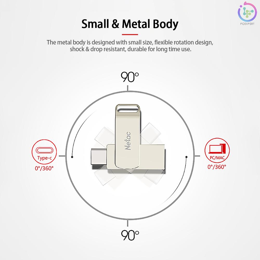 Netac U783C Type-C + USB Double Interface Flash Drive Plug &amp; Play Mobile Phone Memory Expansion U Disk Silver