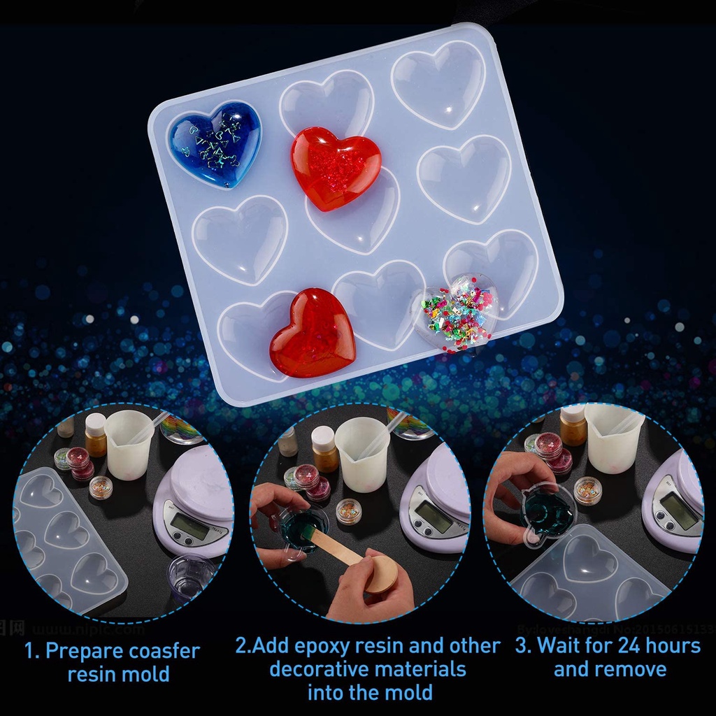 Khuôn Silicone Làm Trang Sức 6 Ngăn 9 Ngăn Hình Trái Tim