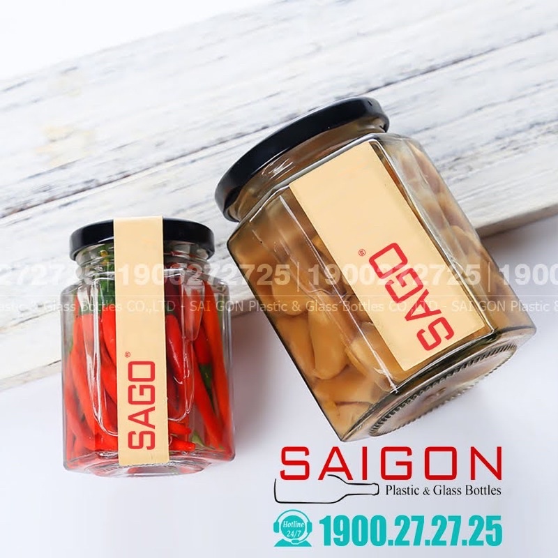 Hũ Thuỷ Tinh Lục Giác 730ml , 500ml , 380ml , 280ml , 180ml , 100ml , 80ml  | Nắp Thiết , Tuỳ Chọn Dung Tích