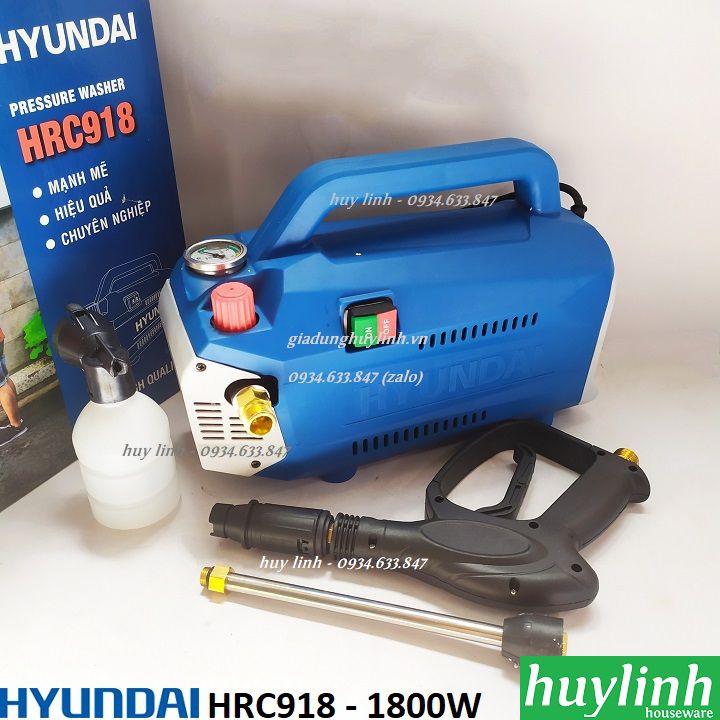 Máy xịt rửa xe chỉnh áp Hyundai HRC918 - 1800W - Tặng béc rửa máy lạnh