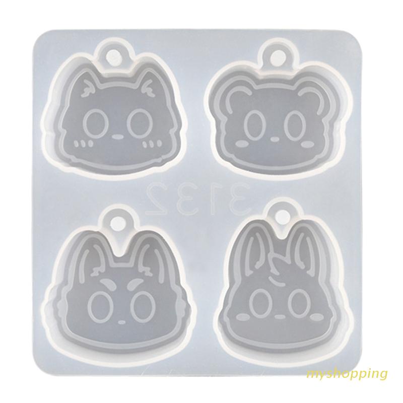Khuôn Silicone Làm Móc Khóa Hình Đầu Mèo Có Lỗ Treo