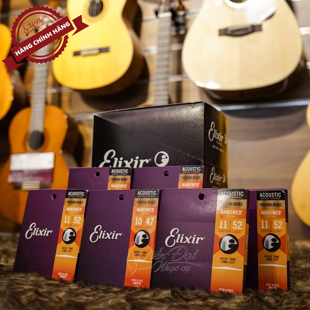 Dây Đàn Elixir Guitar Acoustic Chính Hãng Cao Cấp, ELIXR 10-16002, ELIXIR 11-16027, ELIXIR 12-16052